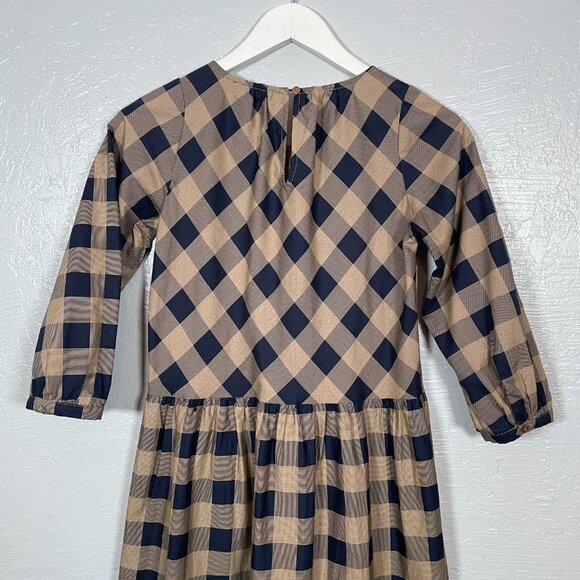 Summersalt Women XS Black Brown Buffalo Check Tiered Midi Dress Cotton Cottage - Picture 7 of 9